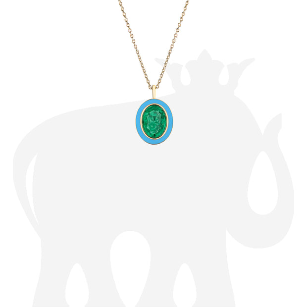Emerald Oval Pendant with Turquoise Enamel