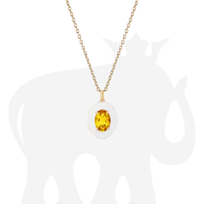 Faceted Oval Citrine Pendant with White Enamel