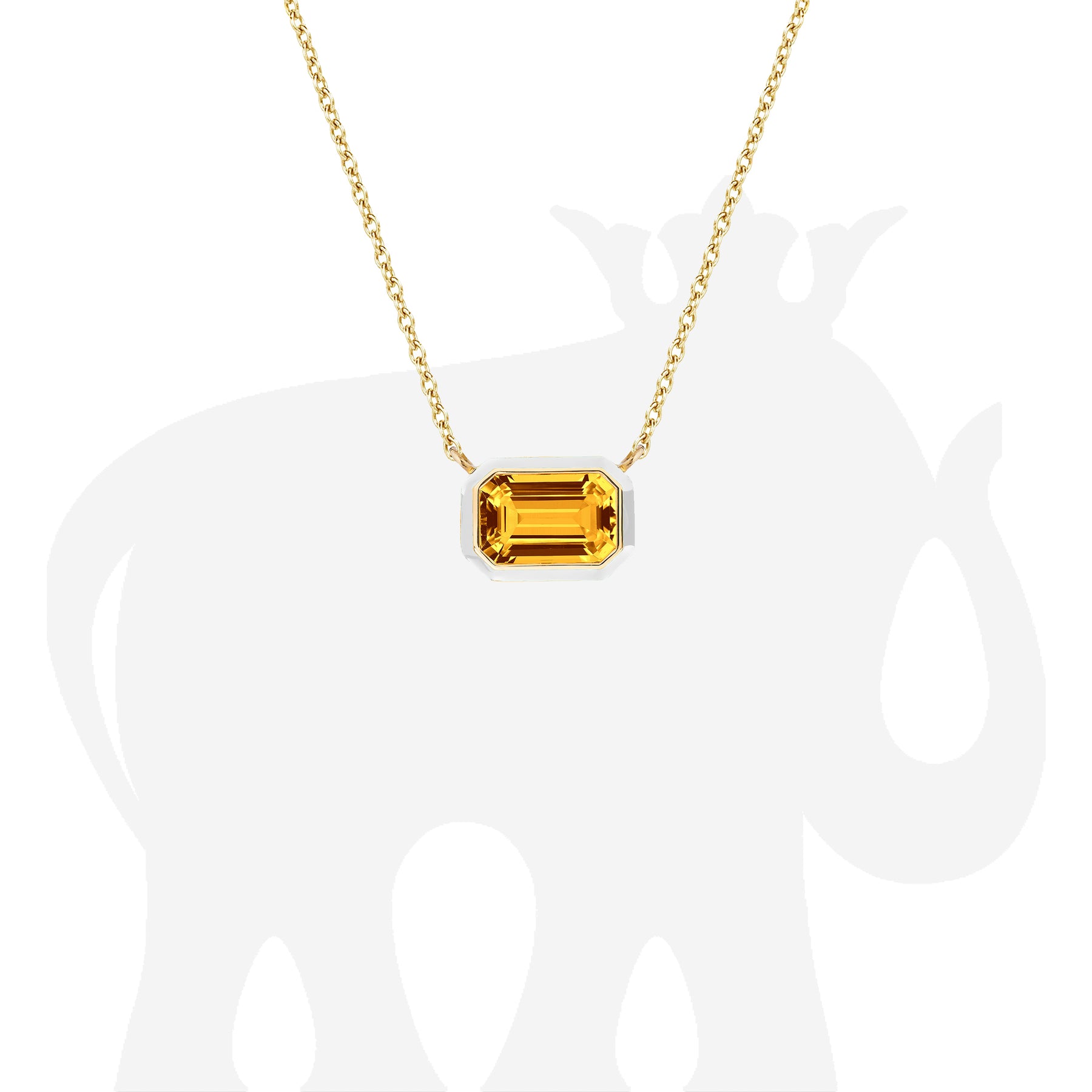 Citrine Emerald Cut East-West Pendant with White Enamel – Goshwara