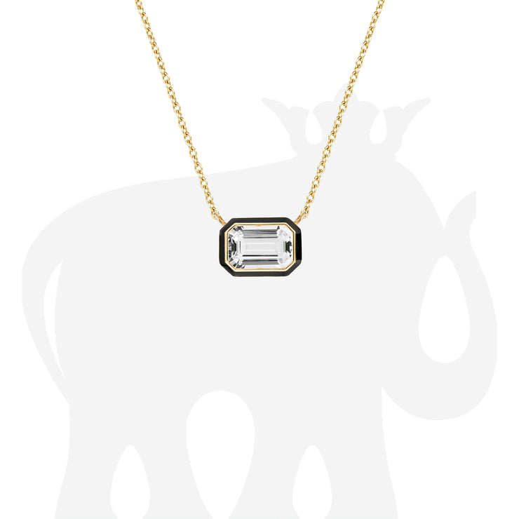 Rock Crystal Emerald Cut East-West Pendant with Black Enamel