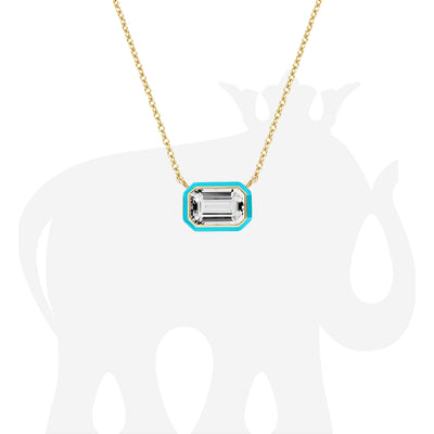 Rock Crystal Emerald Cut East-West Pendant with Turquoise Enamel