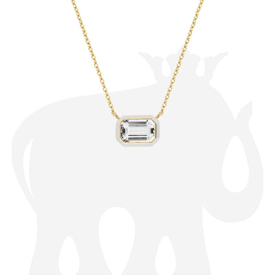 Rock Crystal Emerald Cut East-West Pendant with White Enamel