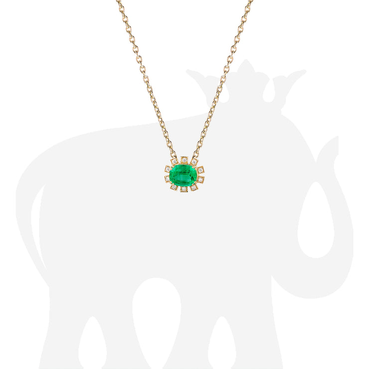 Faceted Oval Emerald Pendant with Diamonds
