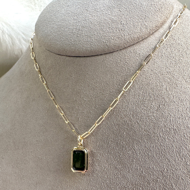 Green Tourmaline Emerald Cut Pendant