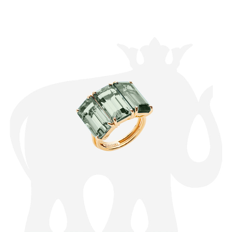 Emerald Cut Three Stone Prasiolite Ring