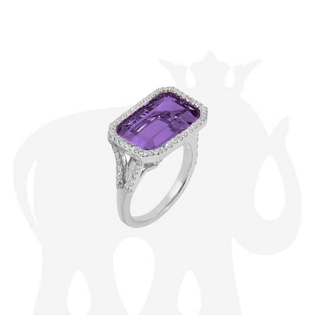 Amethyst East-West Emerald Cut Ring With Diamonds