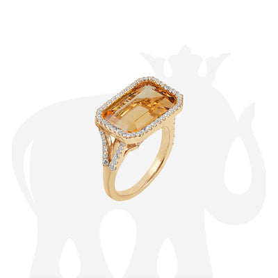 Citrine East-West Emerald Cut Ring With Diamonds