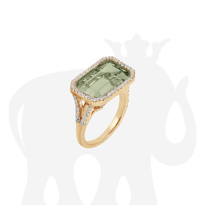 Prasiolite East-West Emerald Cut Ring with Diamonds