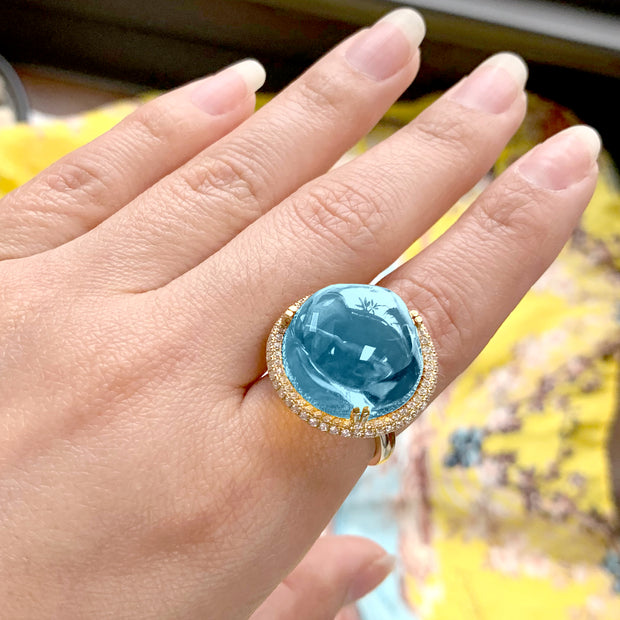 Blue Topaz Bubble Gum Ring with Diamonds