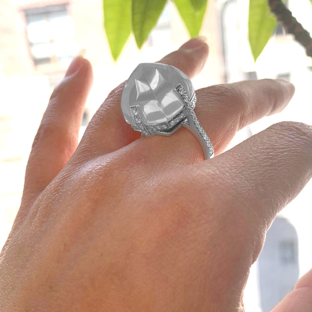 Moon Quartz Sugar Loaf Ring with Diamonds