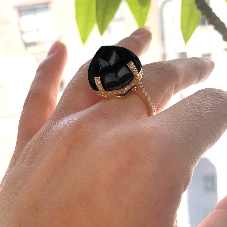 Onyx Sugar Loaf Ring with Diamonds