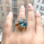 Blue Topaz Octagon Ring with Diamonds