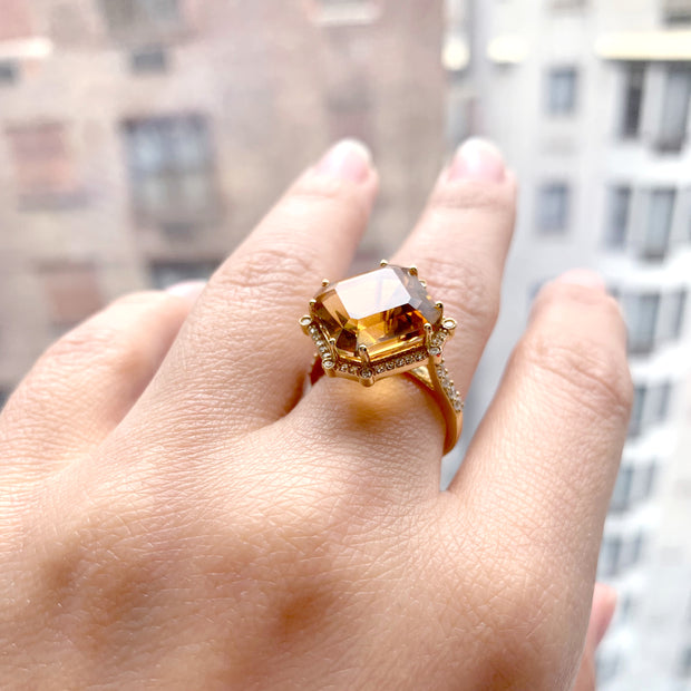 Citrine Octagon Ring with Diamonds