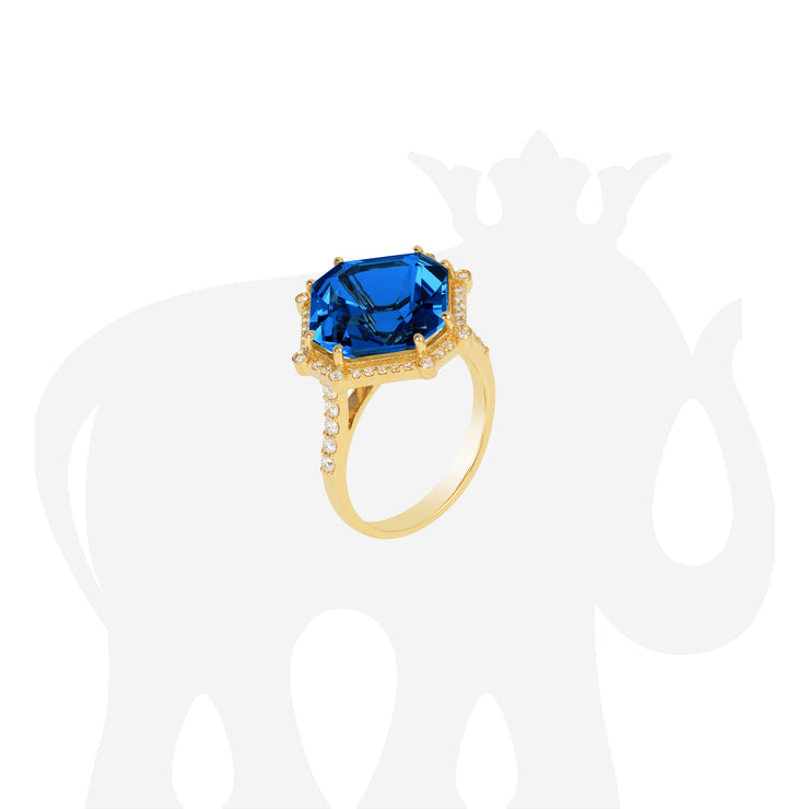 London Blue Topaz Octagon Ring with Diamonds