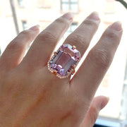 Lavender Amethyst Emerald Cut Ring with Diamonds