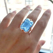 Blue Topaz Emerald Cut Ring with Diamonds