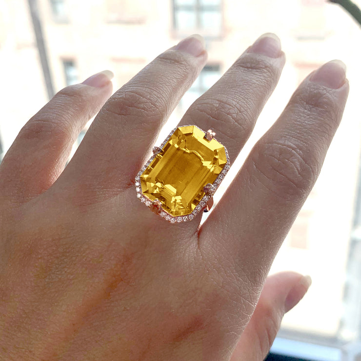 Citrine Emerald Cut Ring with Diamonds