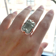 Prasiolite Emerald Cut Ring with Diamonds