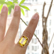 Citrine Emerald Cut Ring with Diamonds