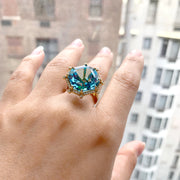 Blue Topaz & Diamond Large Octagon Ring