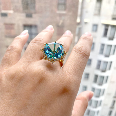 Blue Topaz & Diamond Large Octagon Ring