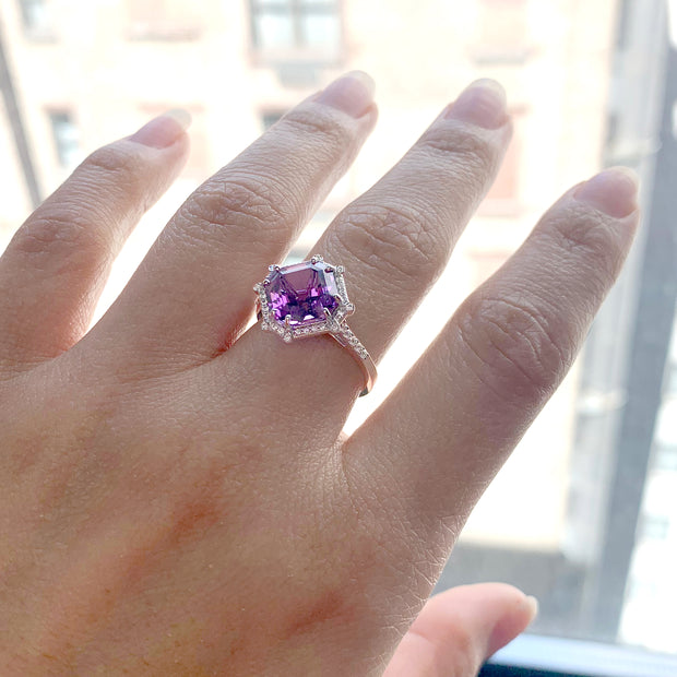 Amethyst Octagon Ring with Diamonds