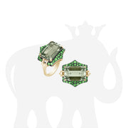 Prasiolite Emerald Cut with Tsavorite & Diamonds Ring
