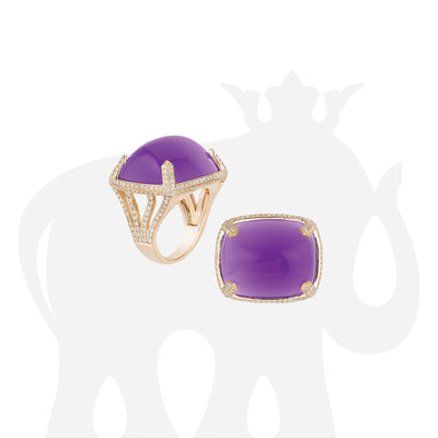 Amethyst Cabochon Ring with Diamonds