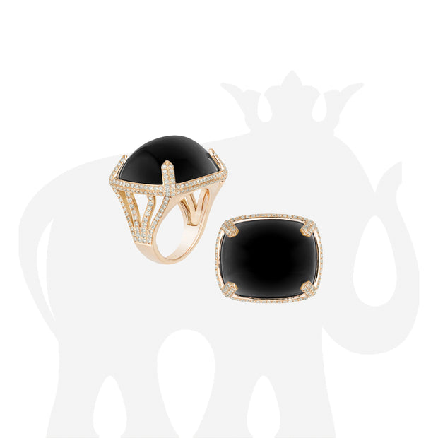 Onyx Cabochon Ring with Diamonds