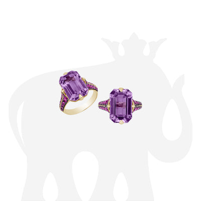 Amethyst Emerald Cut Ring with Pink Sapphire