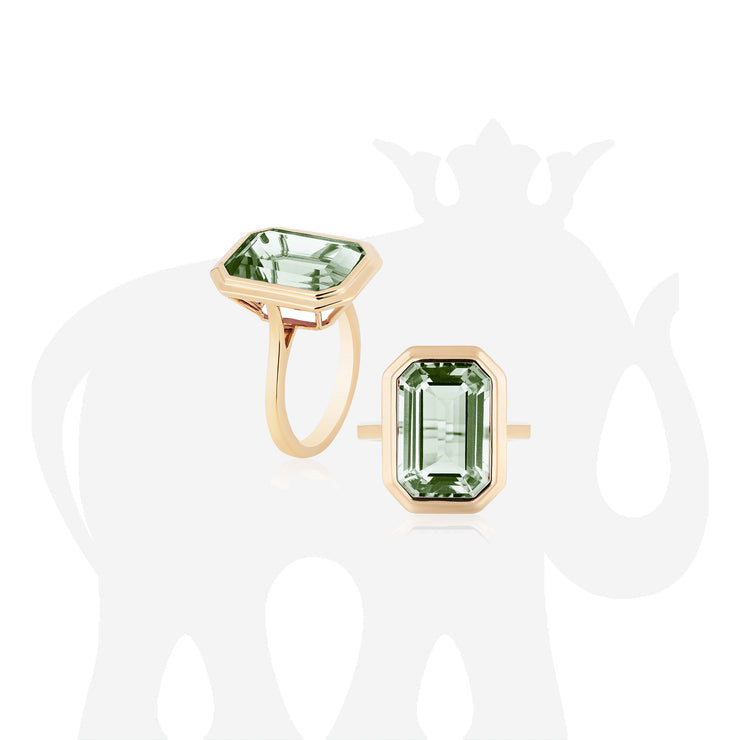 Prasiolite Emerald Cut Bezel Set Ring