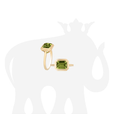 Peridot Emerald Cut Bezel Set Ring