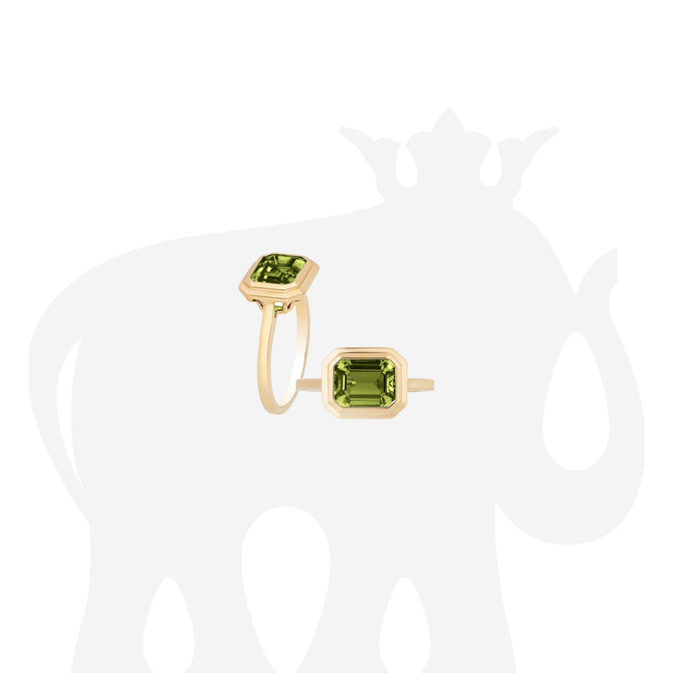 Peridot Emerald Cut Bezel Set Ring