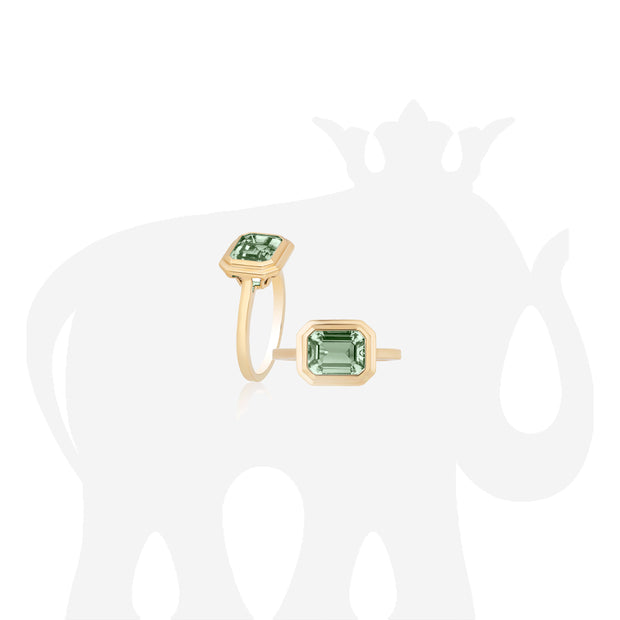 Prasiolite Emerald Cut Bezel Set Ring