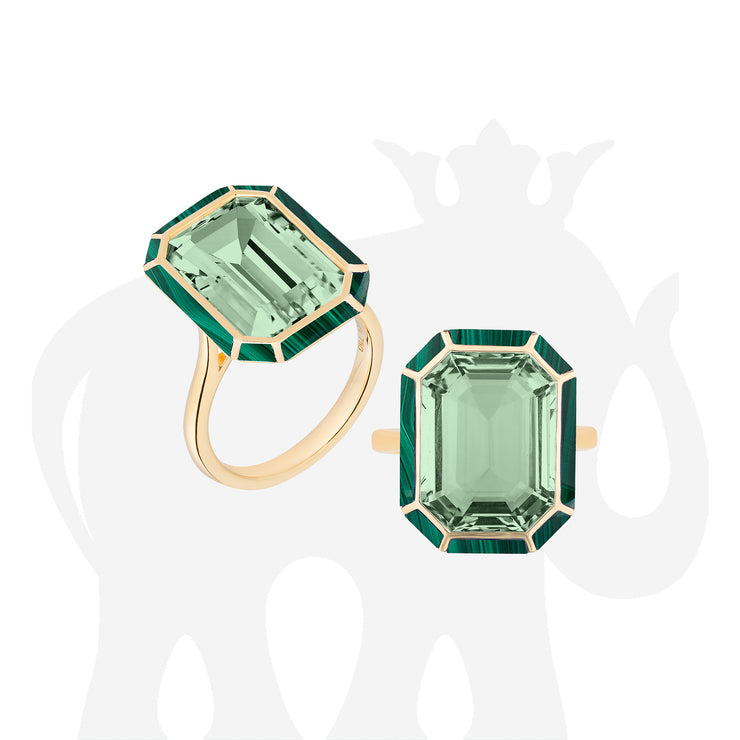 Prasiolite & Malachite Inlay Emerald Cut Ring