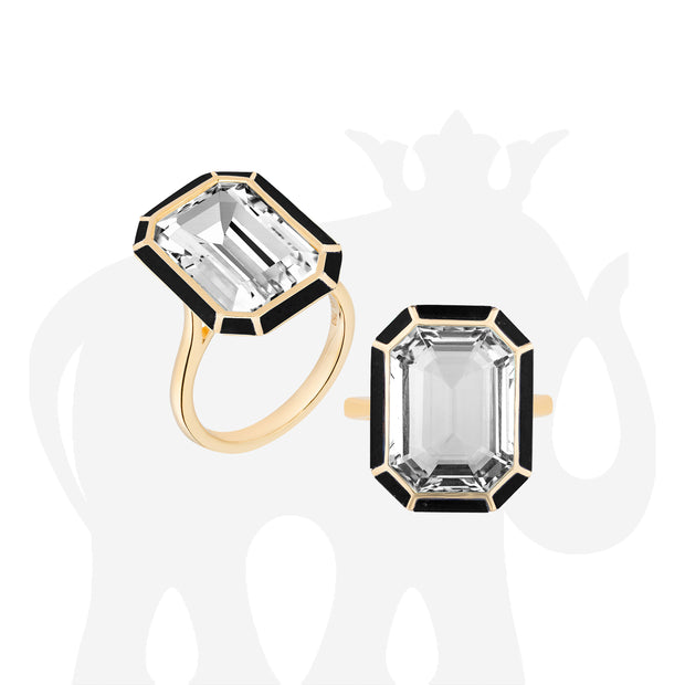 Rock Crystal & Onyx Emerald Cut Ring