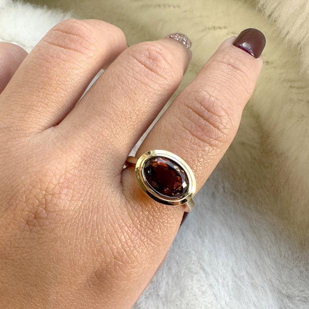 Orange Tourmaline Horizontal Oval Cut Ring