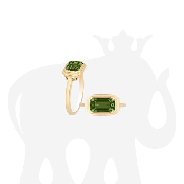 Green Tourmaline Horizontal Rectangular Shape Ring