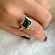 Green Tourmaline Horizontal Square Shape Ring